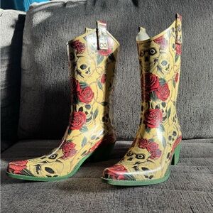Nomad Skull & Rose Rainboots Cowgirl Boots 9